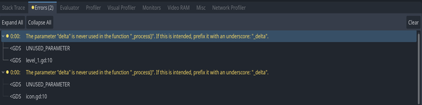 Godot console debugger error output